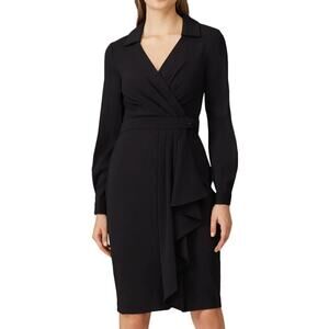 Badgley Mischka Black Wrap Sheath Dress Size 4 Career Polished Designer $440